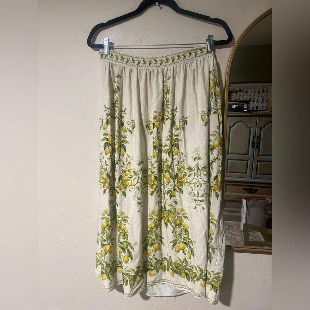 Max Studio London Linen Blend  Floral Lemon  Print Tree Skirt Size M - Picture 3 of 11